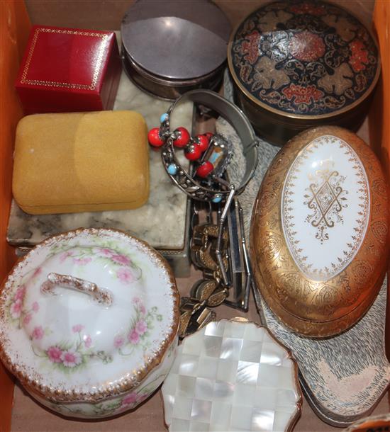 Mixed costume jewellery and other items including silver trinket box, niello bracelet and Limoges box.